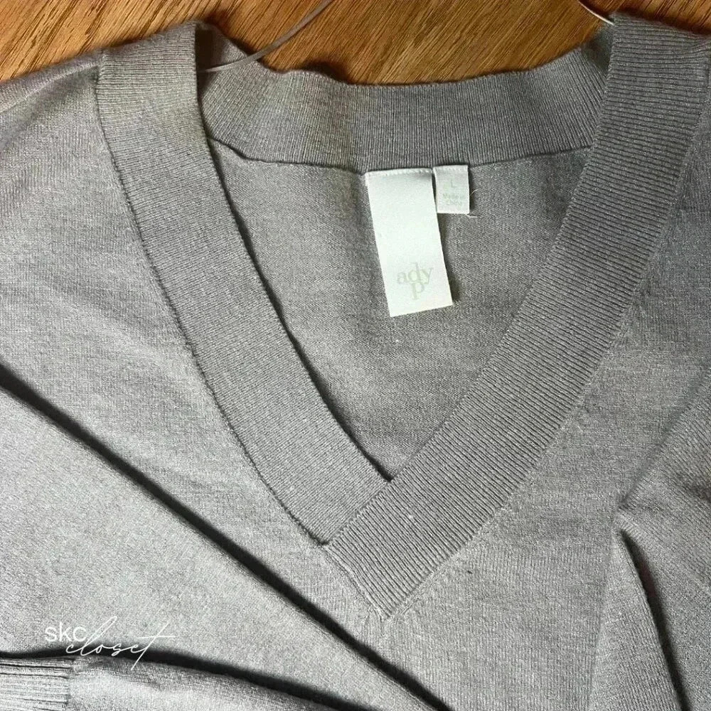 ADY P Women's Taupe Long-Sleeve, V-Neck, Fanny Sweater, L - Picture 12 of 14